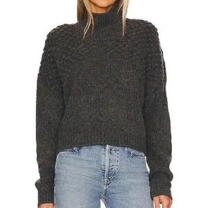 Free People Bradley cropped Pullover Knit Sweater Mock Neck Charcoal XS